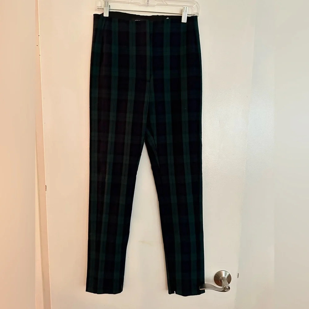 Ann Taylor Size 6 Green Plaid Ladies Skinny Pants